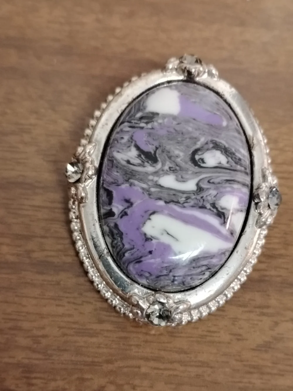 Purple Marbled Oval Brooch